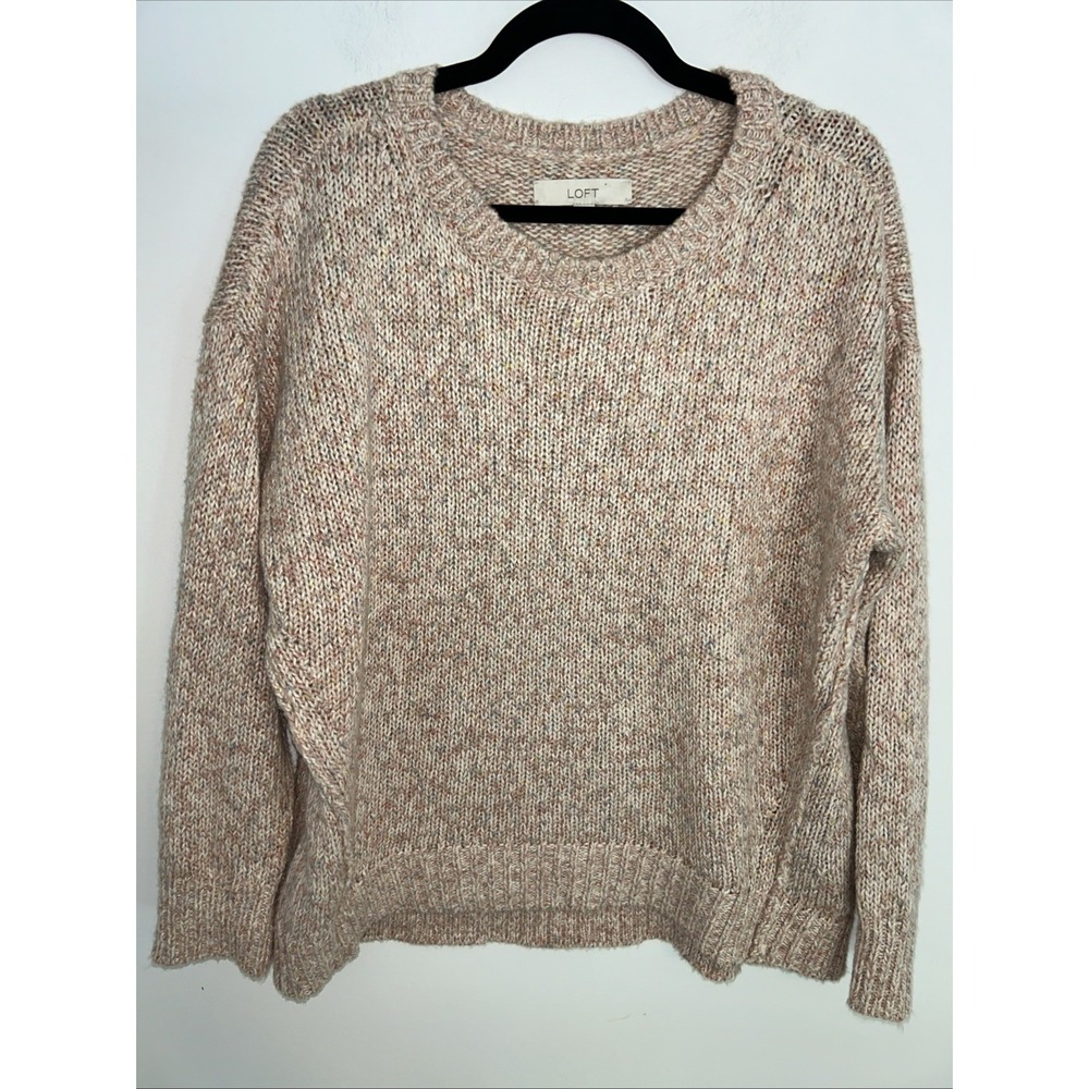 Loft Pink Knit Crewneck Sweater‎ Large Long Sleeve Soft Cozy Pastel Classic